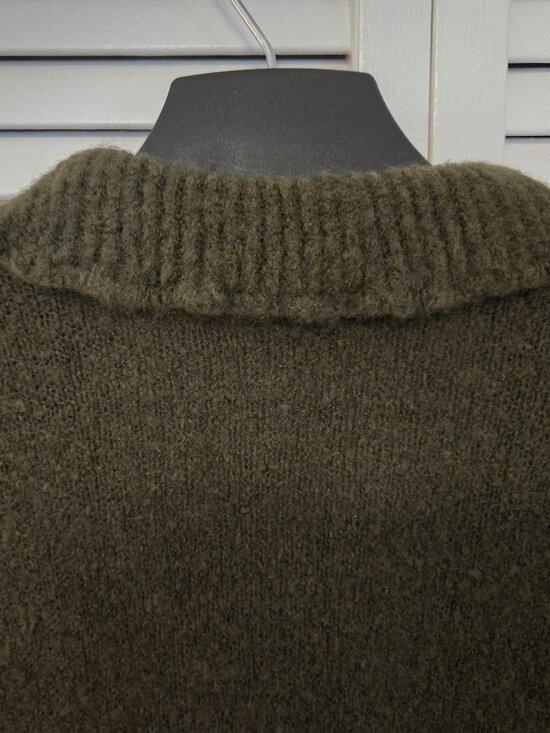 Olive Green Mohair and Wool Blend Ruffled Cardigan - Size S - Picture 5 of 13